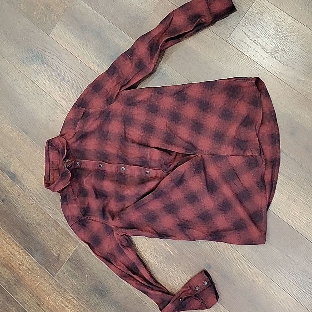 All Saints red plaid snap button Flannel Shirt 4